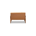 Baxton Studio Sorrento Mid-Century Modern Tan Faux Leather Upholstered and Walnut Brown Finished Wood Loveseat