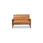 Baxton Studio Sorrento Mid-Century Modern Tan Faux Leather Upholstered and Walnut Brown Finished Wood Loveseat