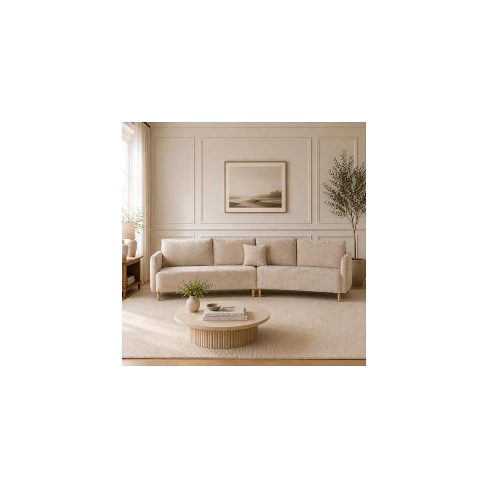 YUHUASHI Corner Sofa Set, Featuring a Solid Wood Frame with Tapered Legs and high-Resilience Foam Cushions, Ideal for Small Apartment Living Rooms and pet-Friendly (Beige)