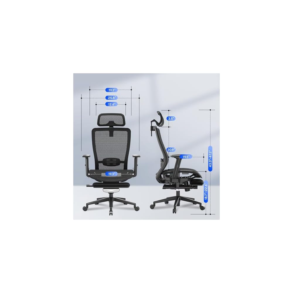 FLEXISPOT OC3 Ergo Office Chair with Footrest, One-Piece Back, MS Black