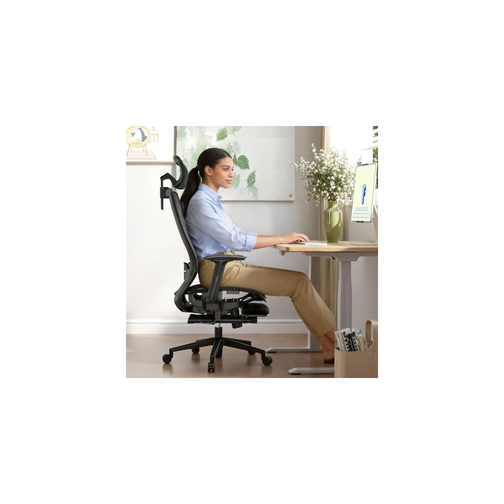FLEXISPOT OC3 Ergo Office Chair with Footrest, One-Piece Back, MS Black