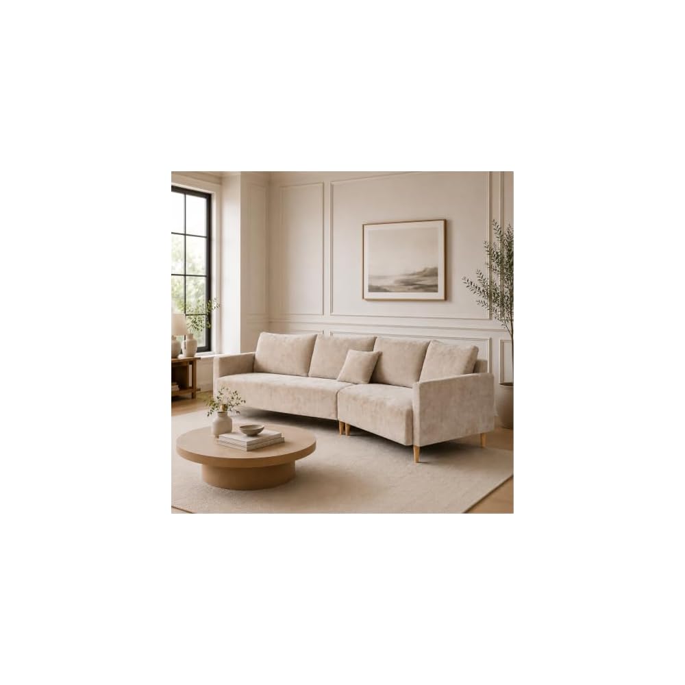 YUHUASHI Corner Sofa Set, Featuring a Solid Wood Frame with Tapered Legs and high-Resilience Foam Cushions, Ideal for Small Apartment Living Rooms and pet-Friendly (Beige)