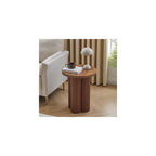 Small Sofa Side Table Set of 2, Fluted Accent Pedestal End Table, Wood Round Night Stand, Farmhouse Bed Side Table Drink Tables for Living Room, Small Spaces (Walnut-2PCS)
