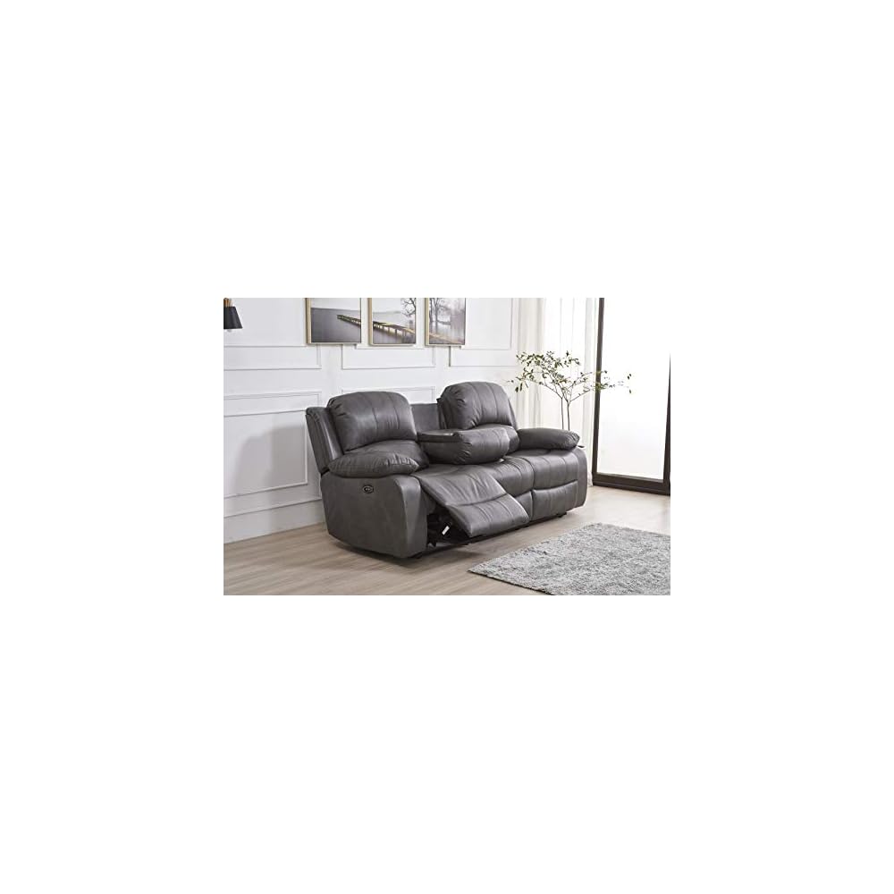 Betsy Furniture Power Reclining Bonded Leather, Grey, Loveseat