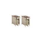 LINSY HOME Set of 2 Charging End Tables with USB, Wooden Door, Washed Grey