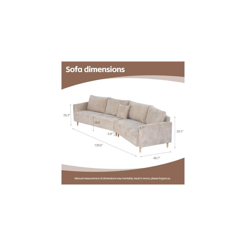 YUHUASHI Corner Sofa Set, Featuring a Solid Wood Frame with Tapered Legs and high-Resilience Foam Cushions, Ideal for Small Apartment Living Rooms and pet-Friendly (Beige)