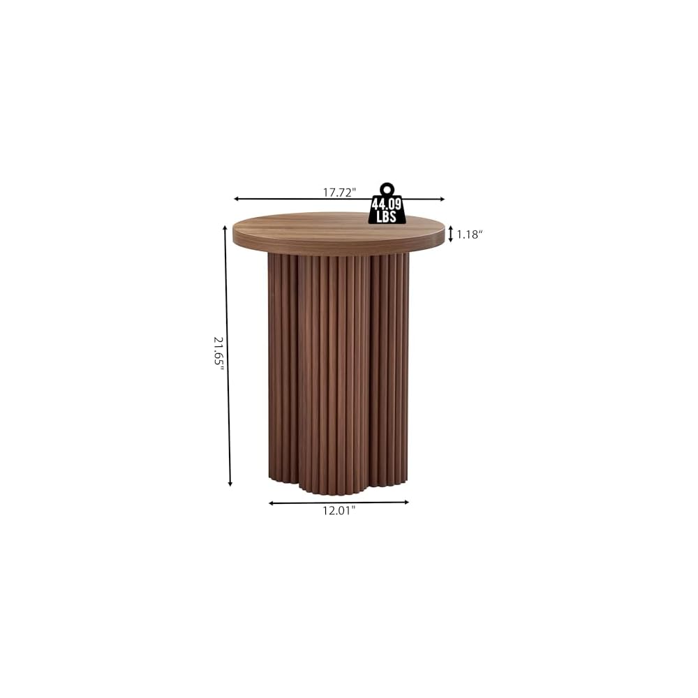 Small Sofa Side Table Set of 2, Fluted Accent Pedestal End Table, Wood Round Night Stand, Farmhouse Bed Side Table Drink Tables for Living Room, Small Spaces (Walnut-2PCS)