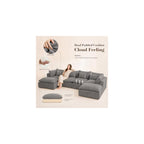 130" Modular Boneless Couch, Oversized U Shaped Sectional Sofa with Deep Seats, Comfy Frameless Cloud Couch in a Box for Living Room, Waffle Fabric 4-Seat + 2 Ottomans, Gray