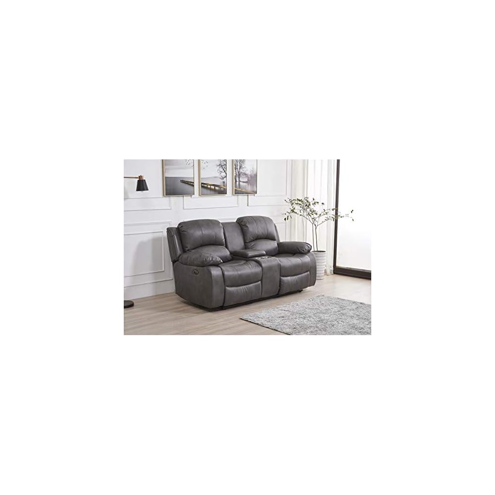 Betsy Furniture Power Reclining Bonded Leather, Grey, Loveseat