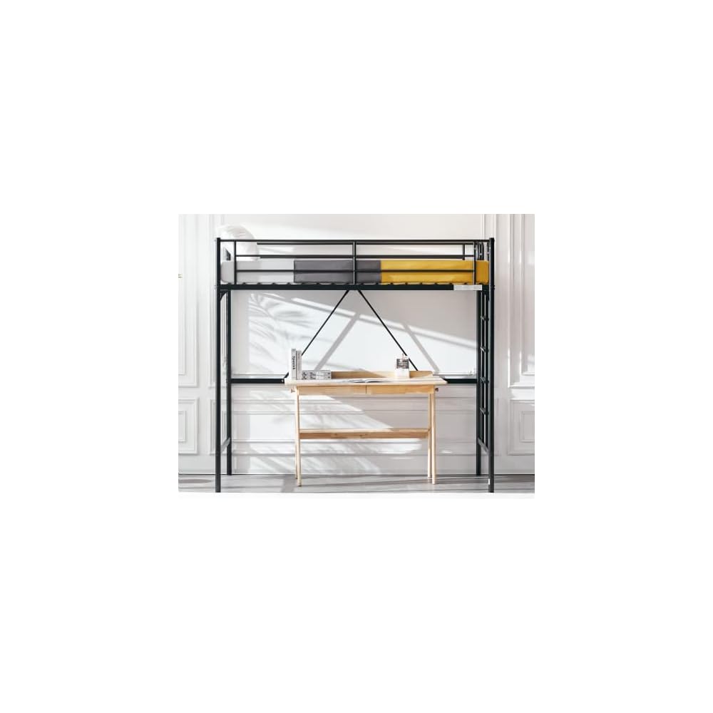 Bonnlo Metal Loft Bed with Stairs and Flat Rung, Junior Loft Bed Twin Size High Loft Bed for Kids/Teens/Adults, No Box Spring Required, Black