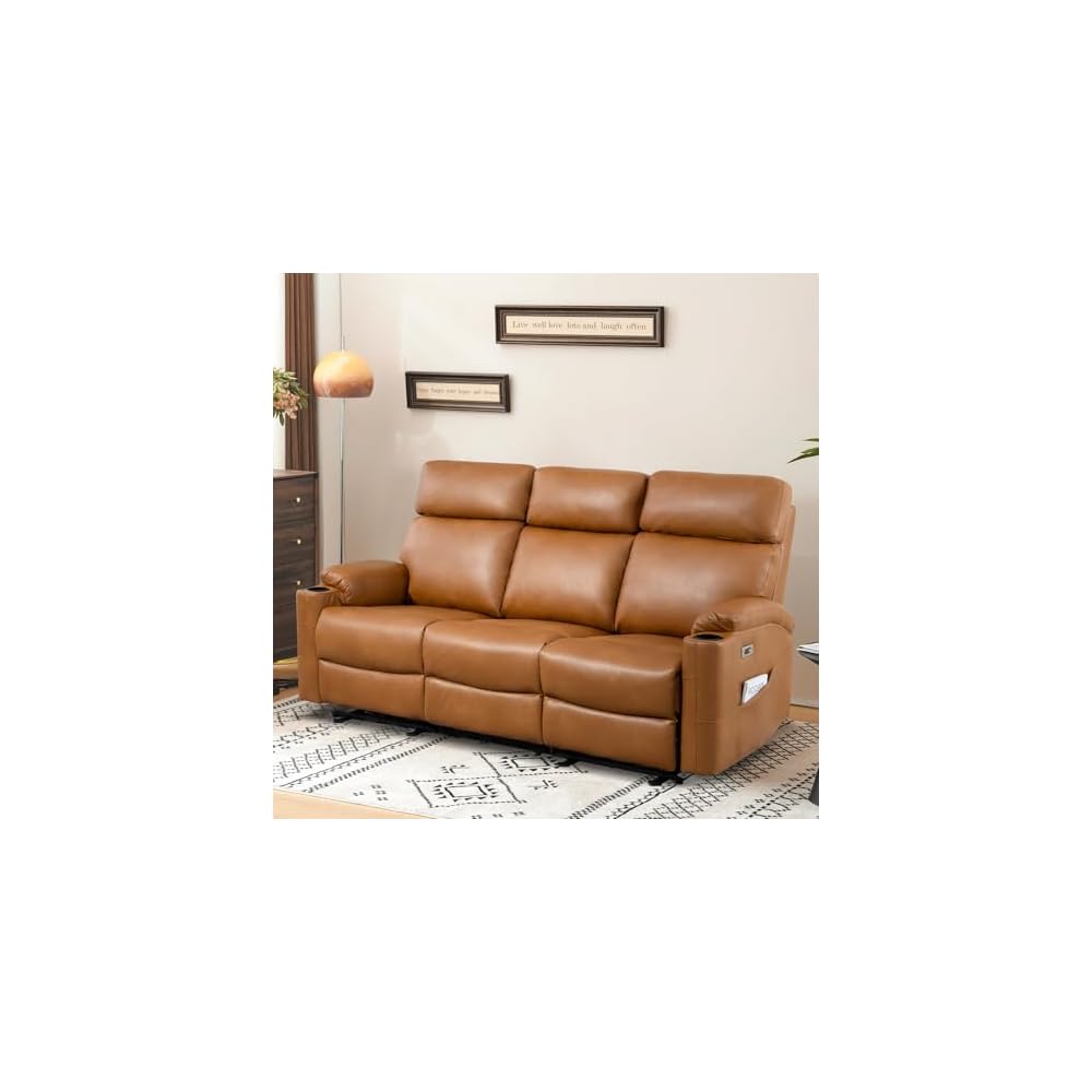 Power Reclining Sofa, 3-Seat Dual Electric Recliner Couch, Brown