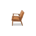 Baxton Studio Sorrento Mid-Century Modern Tan Faux Leather Upholstered and Walnut Brown Finished Wood Loveseat