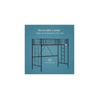 Bonnlo Metal Loft Bed with Stairs and Flat Rung, Junior Loft Bed Twin Size High Loft Bed for Kids/Teens/Adults, No Box Spring Required, Black