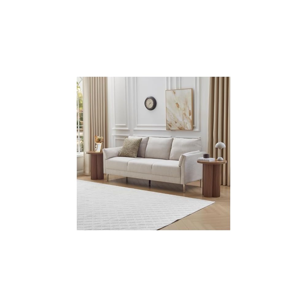 Small Sofa Side Table Set of 2, Fluted Accent Pedestal End Table, Wood Round Night Stand, Farmhouse Bed Side Table Drink Tables for Living Room, Small Spaces (Walnut-2PCS)