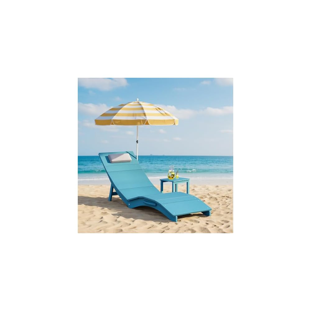 Stoog Folding Pool Chaise Lounge Chair, HIPS Anti-Floating Outdoor Recliner with Headrest, Heavy Duty Patio Furniture for Hotel, Beach & Sun Deck, Turquoise