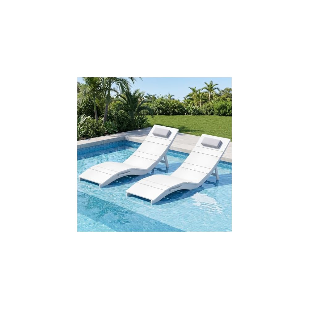 Stoog Folding Pool Chaise Lounge Chair, HIPS Anti-Floating Outdoor Recliner with Headrest, Heavy Duty Patio Furniture for Hotel, Beach & Sun Deck, Turquoise