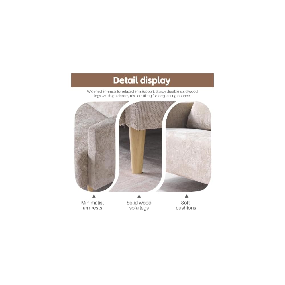 YUHUASHI Corner Sofa Set, Featuring a Solid Wood Frame with Tapered Legs and high-Resilience Foam Cushions, Ideal for Small Apartment Living Rooms and pet-Friendly (Beige)