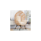 Oversized Wicker Egg-Chair Outdoor Indoor Rattan Patio Egg Lounge Chairs with Cushion 500lbs Capacity for Living Room, Balcony, Backyard(Beige)