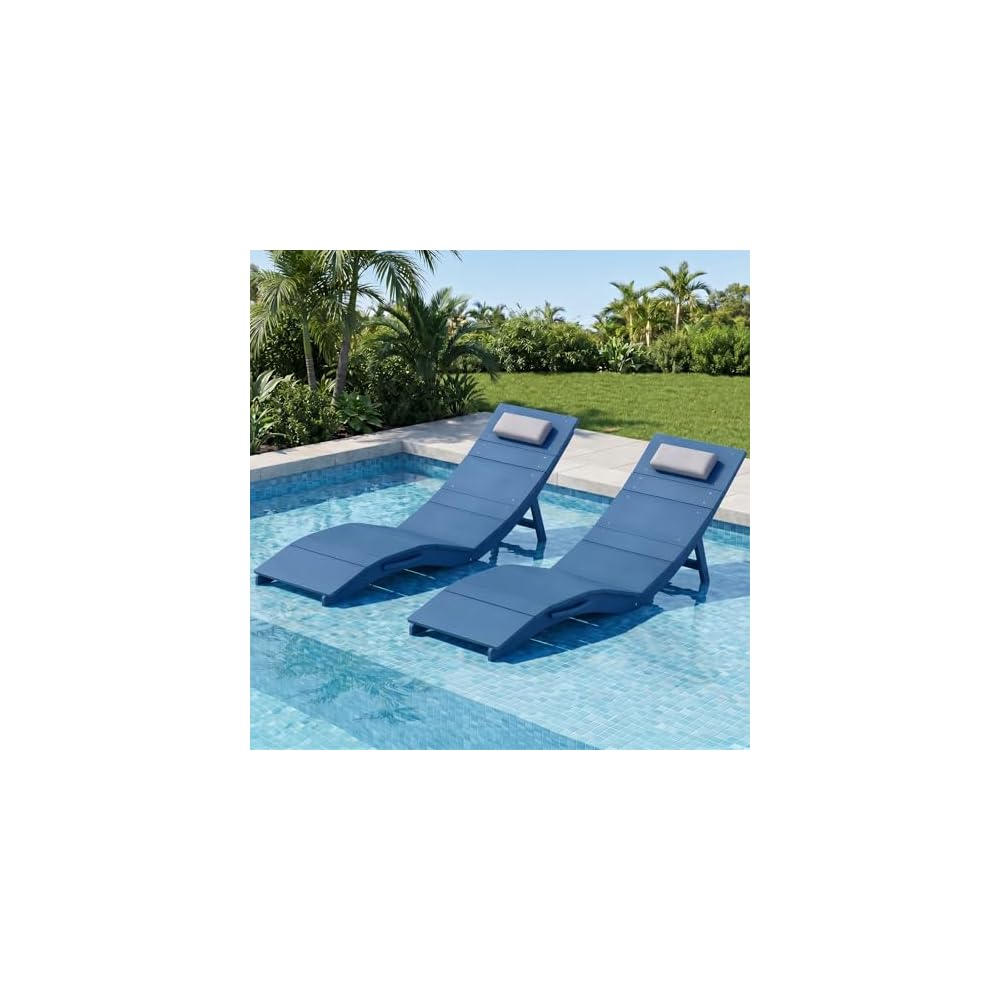 Stoog Folding Pool Chaise Lounge Chair, HIPS Anti-Floating Outdoor Recliner with Headrest, Heavy Duty Patio Furniture for Hotel, Beach & Sun Deck, Turquoise