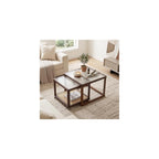 Nesting Coffee Table Set of 2, Mid-Century Modern Bamboo End Tables, Walnut