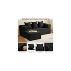 Boneless Couch, L Shaped Couch with Chaise, 5-in-1 Comfy Corduroy Fluffy Sofas, Mini Flexible Module Combination Compact Room Couch, No Assembly, Black