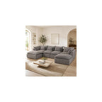 130" Modular Boneless Couch, Oversized U Shaped Sectional Sofa with Deep Seats, Comfy Frameless Cloud Couch in a Box for Living Room, Waffle Fabric 4-Seat + 2 Ottomans, Gray