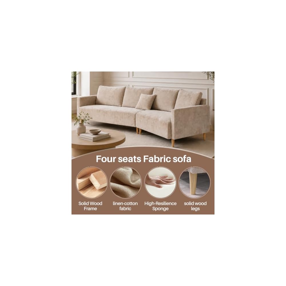 YUHUASHI Corner Sofa Set, Featuring a Solid Wood Frame with Tapered Legs and high-Resilience Foam Cushions, Ideal for Small Apartment Living Rooms and pet-Friendly (Beige)