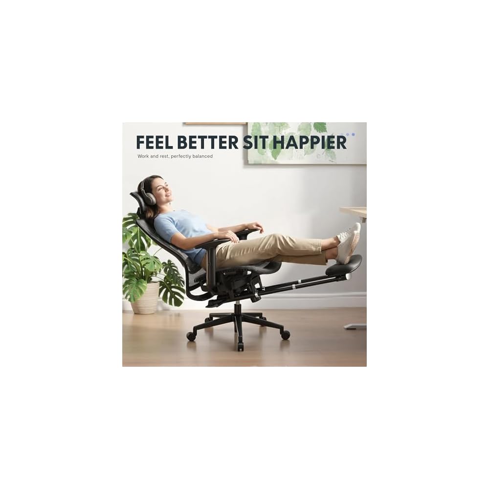 FLEXISPOT OC3 Ergo Office Chair with Footrest, One-Piece Back, MS Black