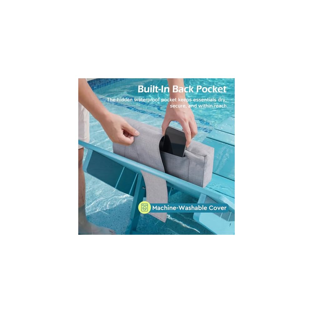 Stoog Folding Pool Chaise Lounge Chair, HIPS Anti-Floating Outdoor Recliner with Headrest, Heavy Duty Patio Furniture for Hotel, Beach & Sun Deck, Turquoise