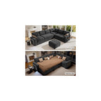 Vipbear 7 Seat L Shaped Modular Sectional Sleeper Sofa Bed with Ottoman/Pull Out Bed/Reclining Backrest/USB Ports/Table/LED Light/Storage Seat, Tool-Free Assembly, Chenille Black