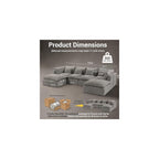 130" Modular Boneless Couch, Oversized U Shaped Sectional Sofa with Deep Seats, Comfy Frameless Cloud Couch in a Box for Living Room, Waffle Fabric 4-Seat + 2 Ottomans, Gray