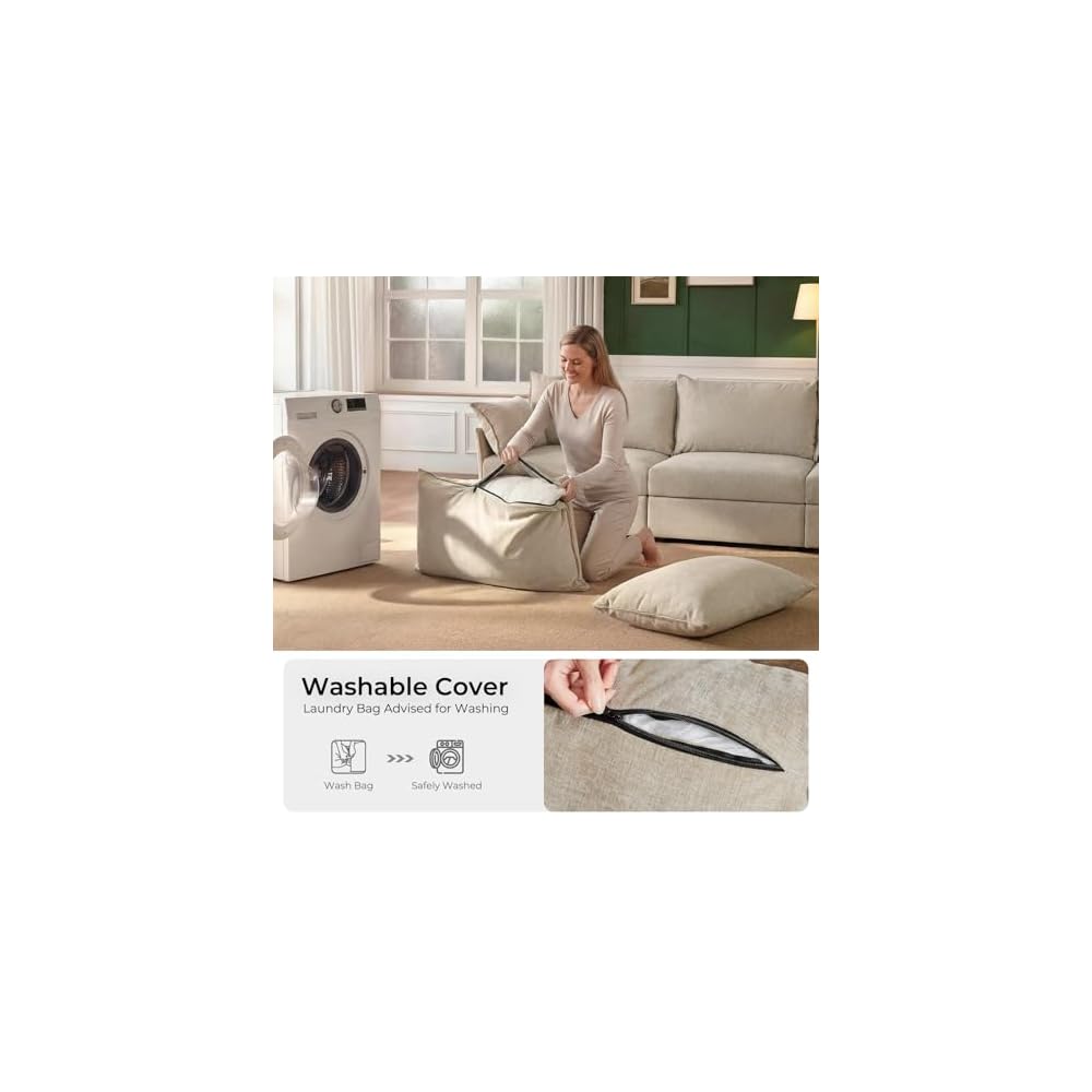 ABCASA 166.6" Oversized Modular Sectional Sofa, Large 9 Seater L Shaped Couch with Storage Ottoman with Reversible Chaise Deep Seat for Living Room, Apartment - Beige Chenille