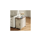 LINSY HOME Set of 2 Charging End Tables with USB, Wooden Door, Washed Grey