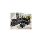 Vipbear 7 Seat L Shaped Modular Sectional Sleeper Sofa Bed with Ottoman/Pull Out Bed/Reclining Backrest/USB Ports/Table/LED Light/Storage Seat, Tool-Free Assembly, Chenille Black