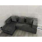 Boneless Couch, L Shaped Couch with Chaise, 5-in-1 Comfy Corduroy Fluffy Sofas, Mini Flexible Module Combination Compact Room Couch, No Assembly, Black