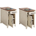 LINSY HOME Set of 2 Charging End Tables with USB, Wooden Door, Washed Grey