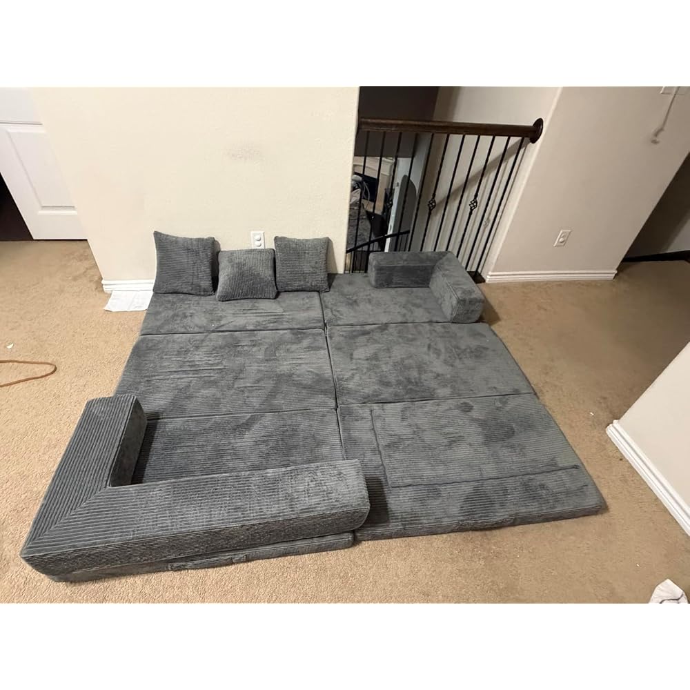 Boneless Couch, L Shaped Couch with Chaise, 5-in-1 Comfy Corduroy Fluffy Sofas, Mini Flexible Module Combination Compact Room Couch, No Assembly, Black