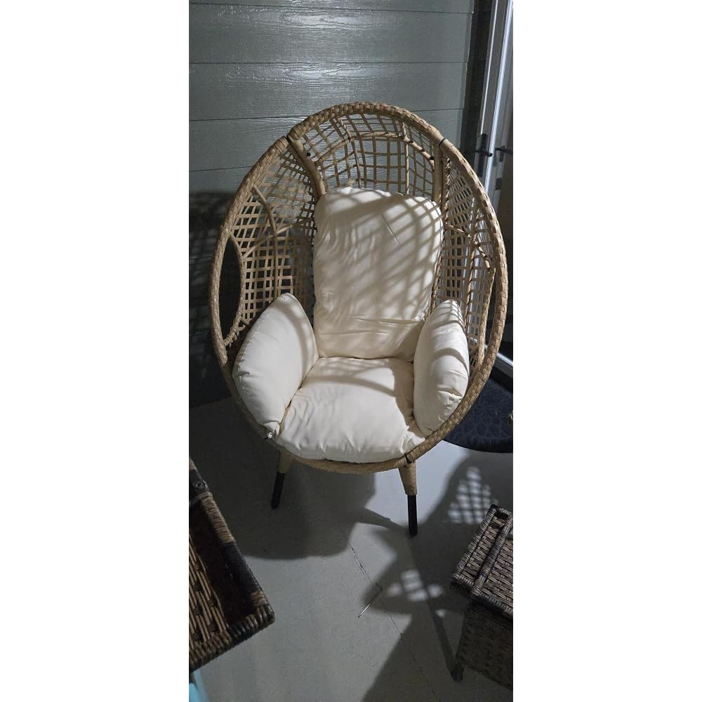 Oversized Wicker Egg-Chair Outdoor Indoor Rattan Patio Egg Lounge Chairs with Cushion 500lbs Capacity for Living Room, Balcony, Backyard(Beige)