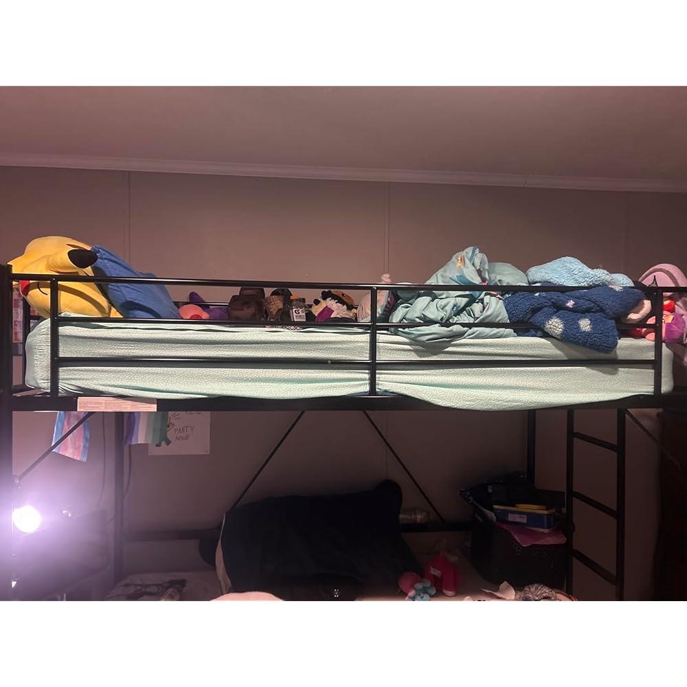 Bonnlo Metal Loft Bed with Stairs and Flat Rung, Junior Loft Bed Twin Size High Loft Bed for Kids/Teens/Adults, No Box Spring Required, Black