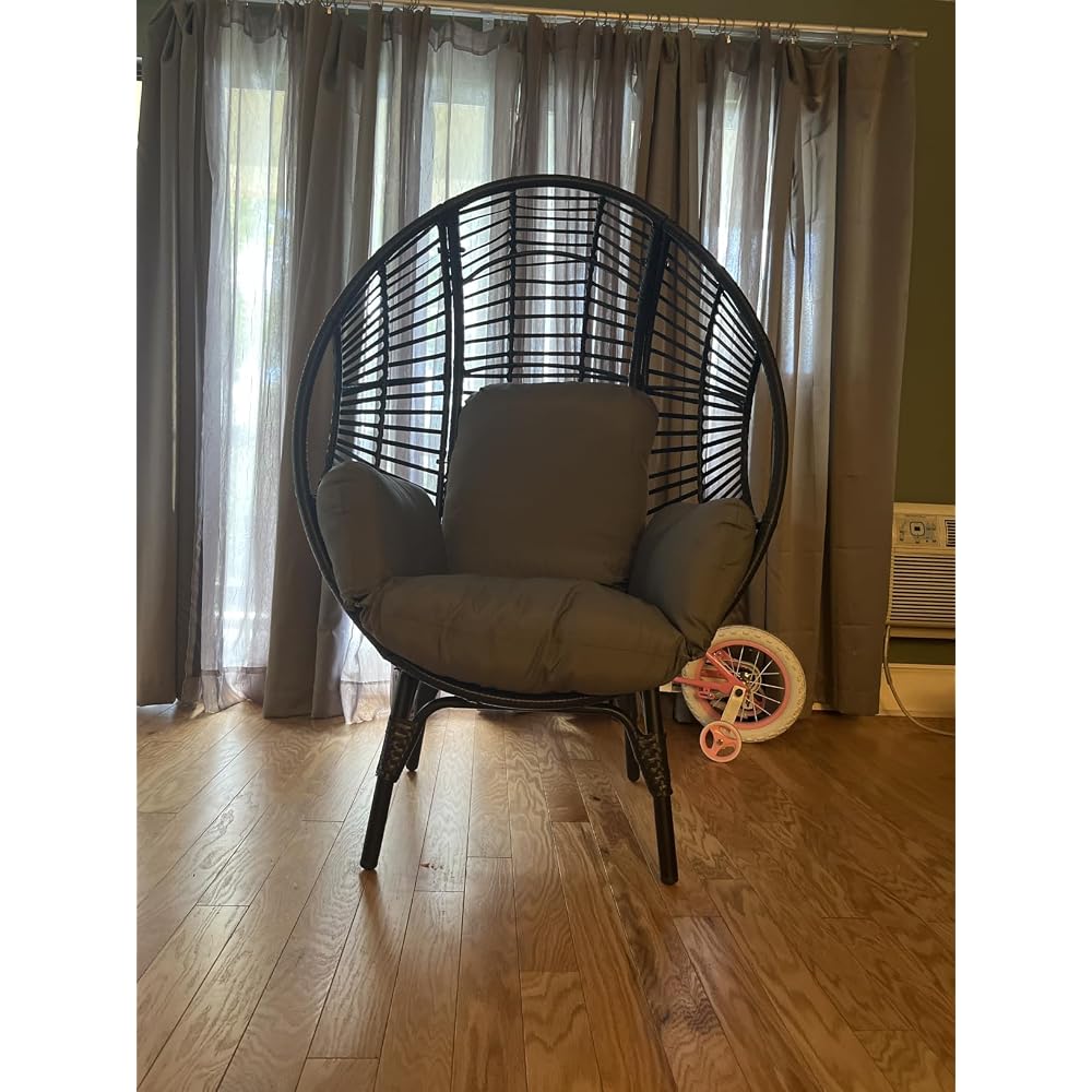 Oversized Wicker Egg-Chair Outdoor Indoor Rattan Patio Egg Lounge Chairs with Cushion 500lbs Capacity for Living Room, Balcony, Backyard(Beige)