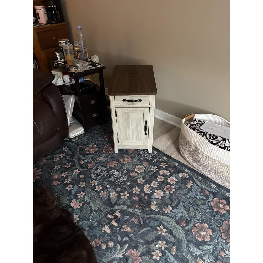LINSY HOME Set of 2 Charging End Tables with USB, Wooden Door, Washed Grey