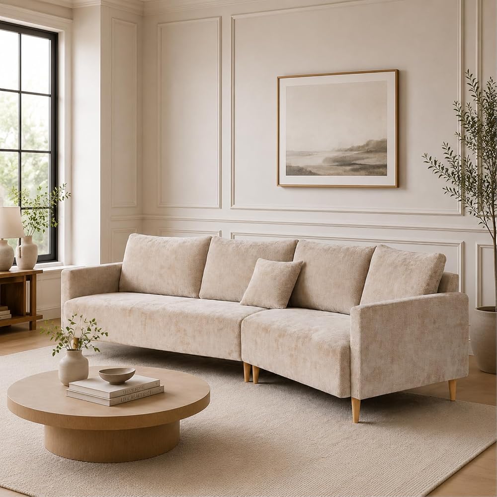 YUHUASHI Corner Sofa Set, Featuring a Solid Wood Frame with Tapered Legs and high-Resilience Foam Cushions, Ideal for Small Apartment Living Rooms and pet-Friendly (Beige)