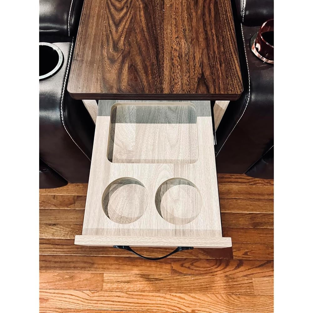 LINSY HOME Set of 2 Charging End Tables with USB, Wooden Door, Washed Grey