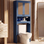 Over the Toilet Storage Cabinet with Doors, Rattan Bathroom Cabinet, White