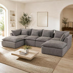 130" Modular Boneless Couch, Oversized U Shaped Sectional Sofa with Deep Seats, Comfy Frameless Cloud Couch in a Box for Living Room, Waffle Fabric 4-Seat + 2 Ottomans, Gray