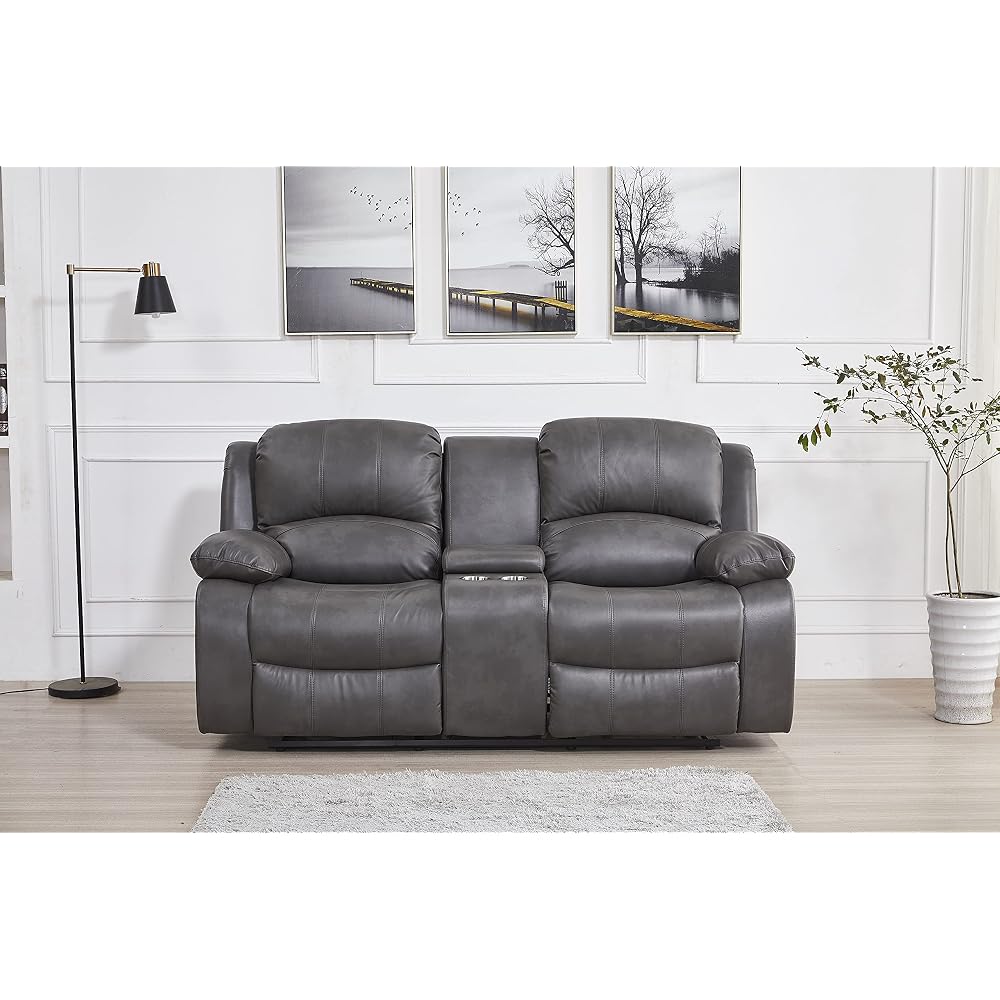 Betsy Furniture Power Reclining Bonded Leather, Grey, Loveseat