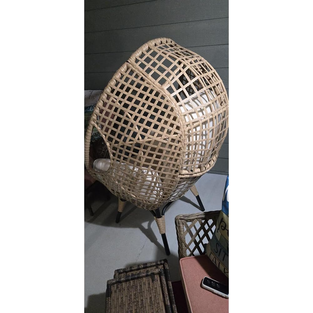 Oversized Wicker Egg-Chair Outdoor Indoor Rattan Patio Egg Lounge Chairs with Cushion 500lbs Capacity for Living Room, Balcony, Backyard(Beige)