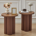 Small Sofa Side Table Set of 2, Fluted Accent Pedestal End Table, Wood Round Night Stand, Farmhouse Bed Side Table Drink Tables for Living Room, Small Spaces (Walnut-2PCS)