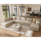 ABCASA 166.6" Oversized Modular Sectional Sofa, Large 9 Seater L Shaped Couch with Storage Ottoman with Reversible Chaise Deep Seat for Living Room, Apartment - Beige Chenille