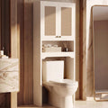 Over the Toilet Storage Cabinet with Doors, Rattan Bathroom Cabinet, White